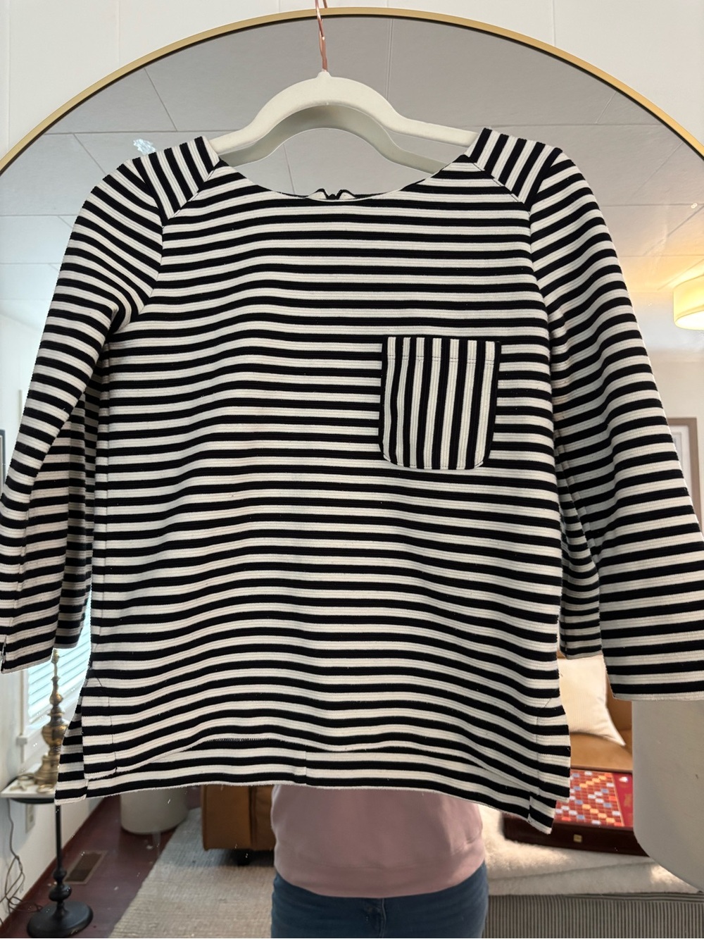 Madewell Black & White Striped Knit Top with Back Zip